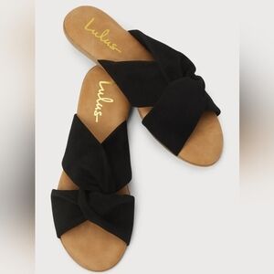 NWT Size 7 Lulus Santana Black Suede Slide Sandals